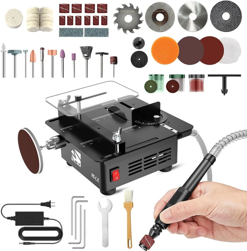 MT Mini Table Saw, Mini Table Saws for Crafts, Multi Functional Table Saw, Portable Desktop Electric Saw for Cutting,Grinding,Engraving Drilling.Speed & Angle Adjustable,for Wood/PCB/Acrylic/Plastic - Image 1